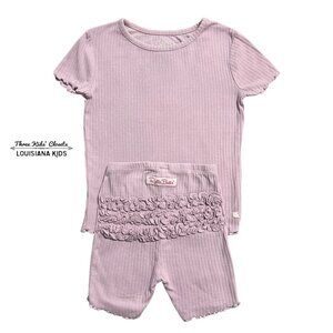 RuffleButts 6Y Lilac Ribbed Ruffles Pajamas Set
